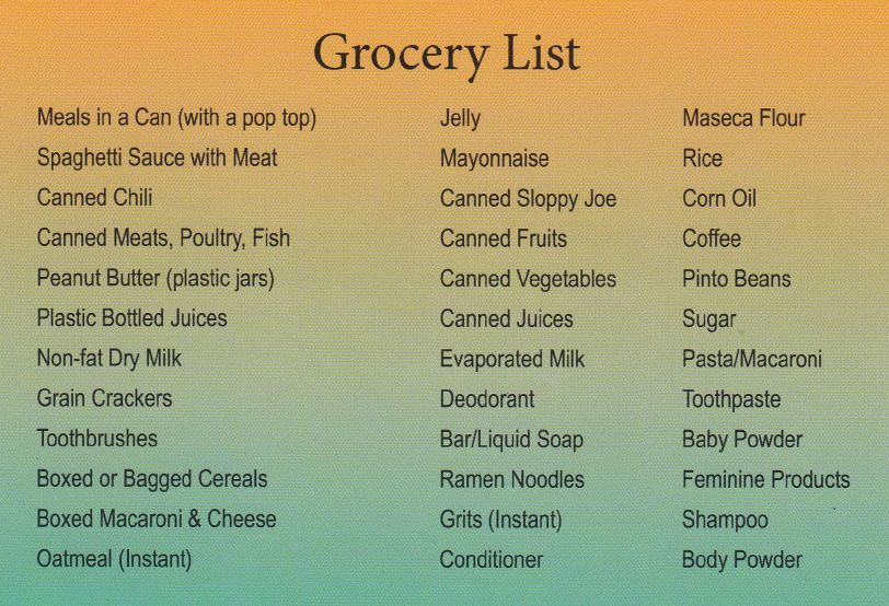Feed the Bay Grocery List