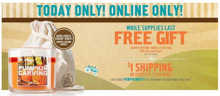 Bath and Body Works: FREE Gift plus $1 Shipping – TODAY ONLY!