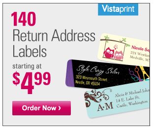 Vistaprint $4.99 Return Address Labels!  Ends 4/11