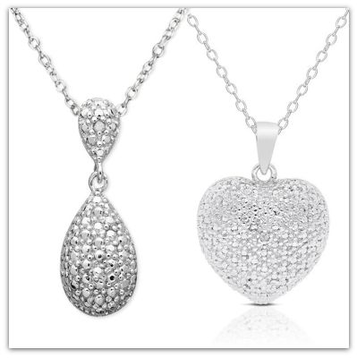 **HOT DEAL**  White Diamond Accent Sterling Silver Necklace Puffed Heart or Tear Drop $17.97 + FREE Shipping!