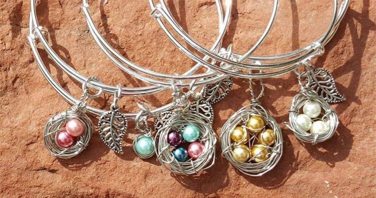Custom Silver Birds Nest (with Pearl “Eggs”) Bangle Bracelet only $7.99 each!