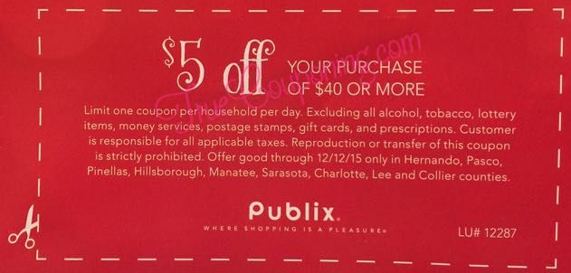 Publix $5 Off $40 Coming in Sunday’s 12/6 Newspaper (Select FL Counties)