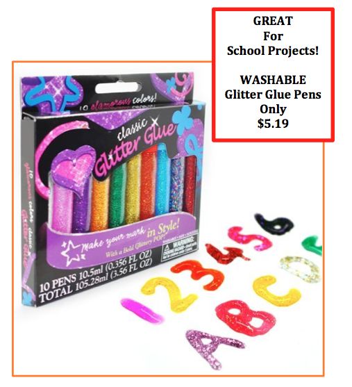 Washable Glitter Glue Pens 10pk $5.19! Ships FREE with Prime!