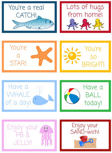 Sea Creatures Lunch Box Notes