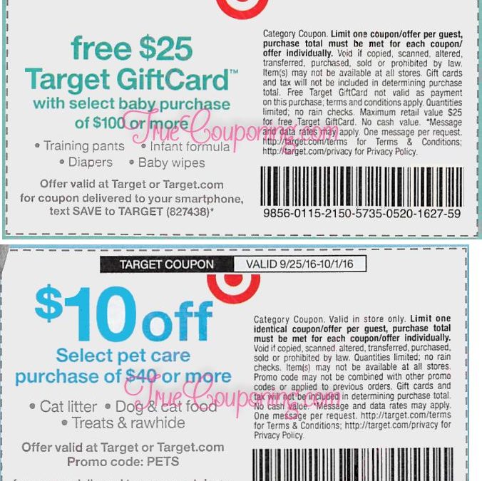 {REMINDER} Saturday 10/1 is the Last Day to Use the Two Target Special Coupons: $25 Gift Card with $100 Baby Purchase and $10 Off $40 Pet Purchase!