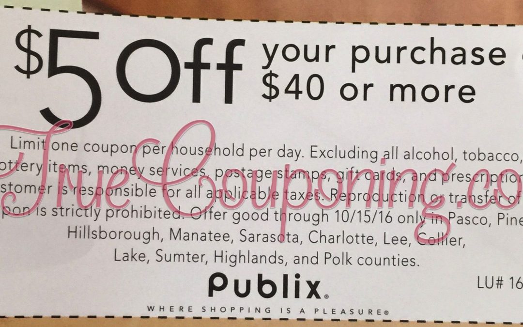 Saturday, 10/15 is the Last Day to Use the $5/$40 Publix Coupon from Sunday's, 10/9 Newspaper!