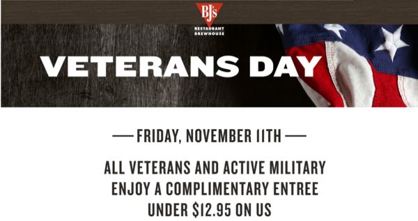 BJs Restaurant FREE Veterans Day