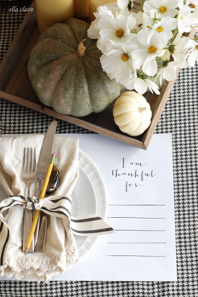 FREE -I am Thankful For- Placemat Printable