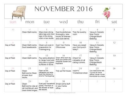 FREE November Cleaning Calendar!