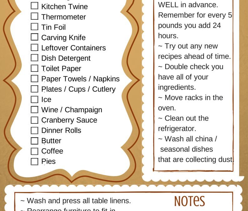 FREE Thanksgiving Printable Checklist!