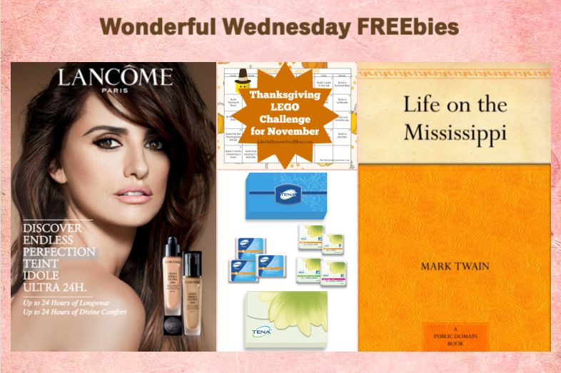 FOUR FREEbies:  Lancome Foundation, Tena Sample Pack, Life on the Mississippi eBook and Thanksgiving LEGO Building Challenge!