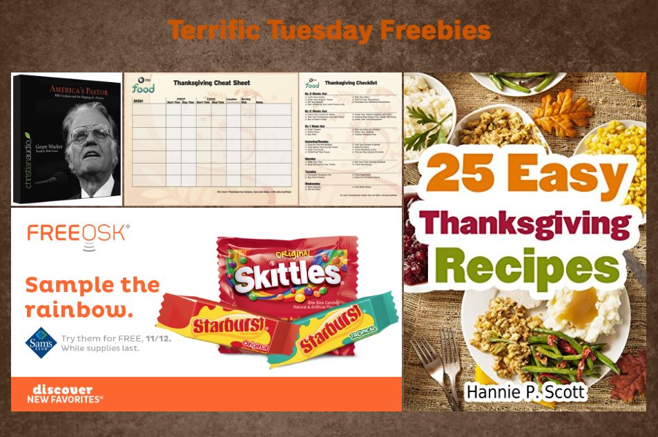 FOUR FREEbies: Skittles and Starburst Candies at Sam's Club, Audiobook on Billy Graham, 25 Easy Thanksgiving Recipes eBook and Thanksgiving Planning Checklist & Menu Cheatsheet Printable!