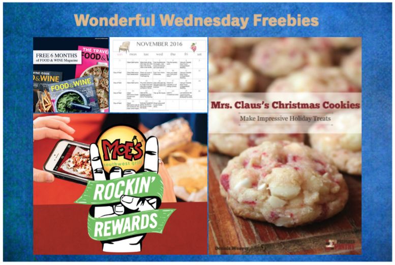 FOUR FREEbies: 6 Month Subscription to Food & Wine Magazine, Christmas Cookie Baking eBook, November Cleaning Calendar and Burrito at Moe's!