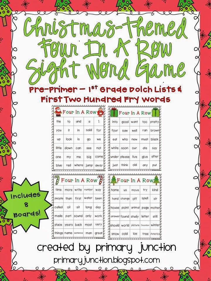 FREE Christmas Themed Four In A Row Sight Word Game