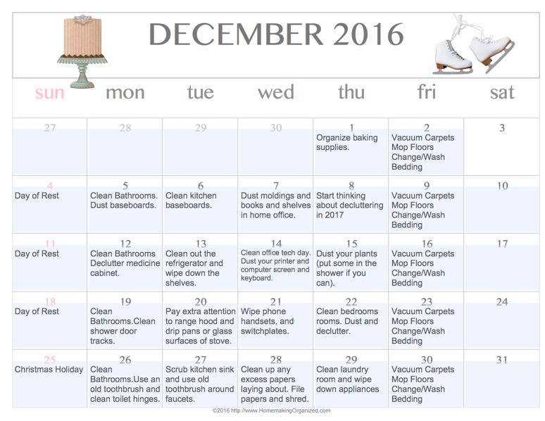 FREE Printable December Cleaning Calendar