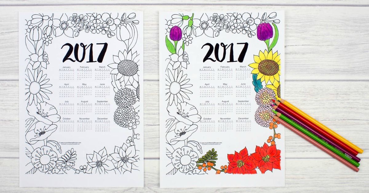 FREE 2017 Floral Coloring Calendar!