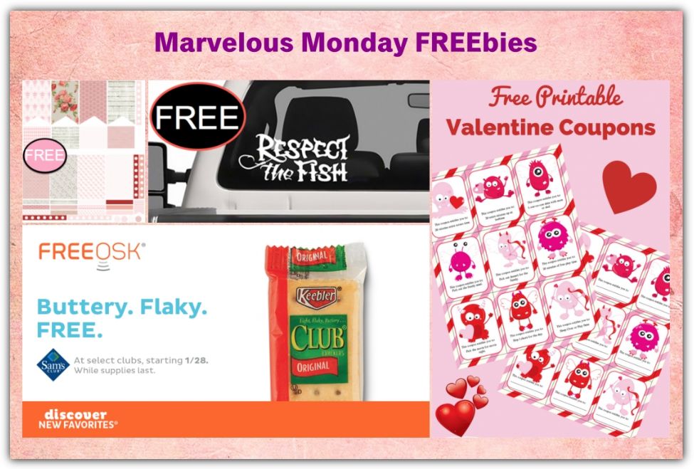 FOUR FREEbies:  Keebler Club Crackers at Sam's Club, Vinyl Car Decal, Valentine Themed Planner Printables and Valentine Coupons for Kids!