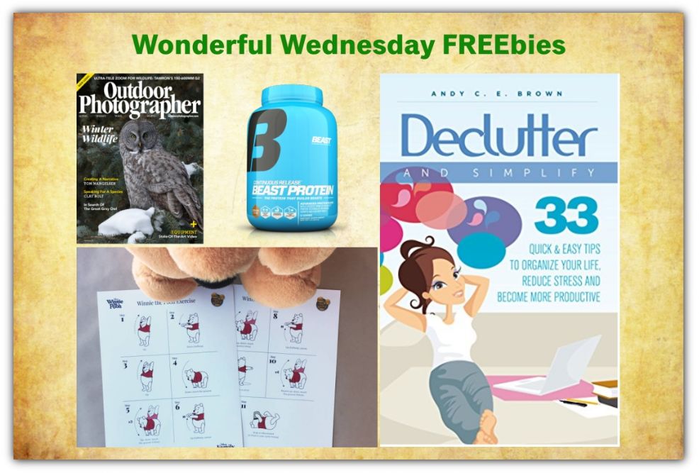 FOUR FREEbies:  Annual Subscription to Outdoor Photographer Magazine, 33 Proven Ways to Simplify & Declutter Your Life eBook, Beast Sports Nutrition Supplements and Winnie the Pooh Exercise Printable!