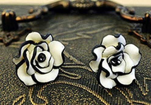 Black & White Rose Flower Earrings