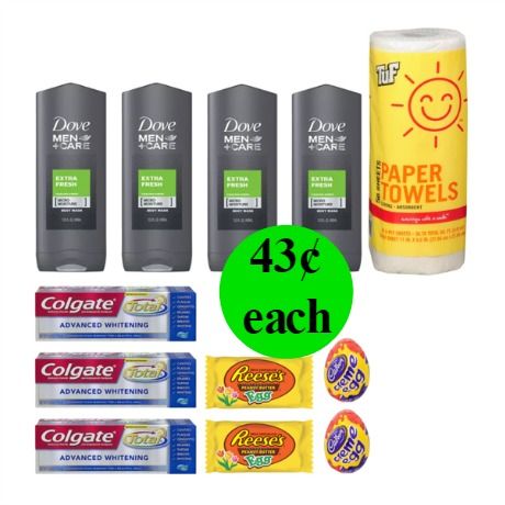 Don't Miss the $28 Worth of Dove Men+Care Body Washes, Colgate Toothpastes, Chocolate Easter Eggs & Paper Towels at Walgreens for Only $5.15!