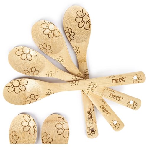 Six Solid Bamboo Cooking Spoons