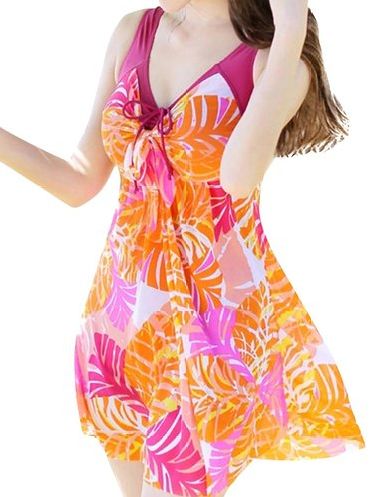 Ladies One Piece Swim Suit with Dress Overlay Under $25!