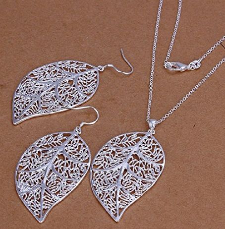 Silver Leaf Earrings and Necklace