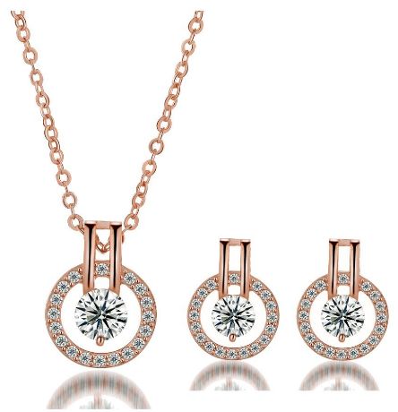 Rose Gold Plated Crystal Circle and Earrings Set UNDER $4 SHIPPED