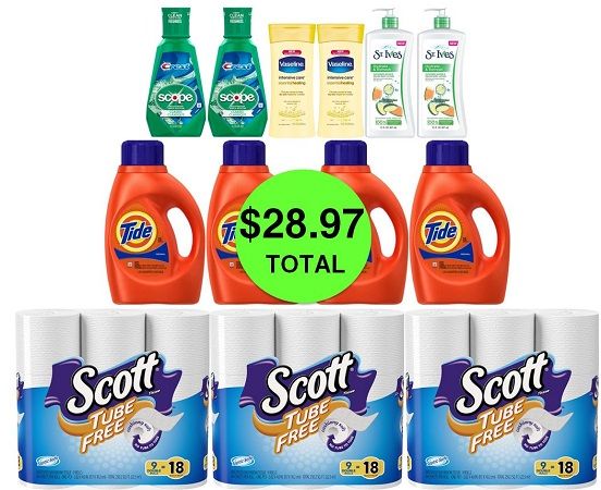 For Only $28.97 TOTAL, Get (2) Mouthwashes, (3) TP Double Roll 9 Packs, (4) Lotions & (4) Tide Detergents This Week at CVS!