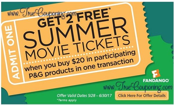Publix "TWO (2!) FREE Summer Movie Tickets wyb $20 in P&G Products" P&G MIR (Valid through 7/30/17)