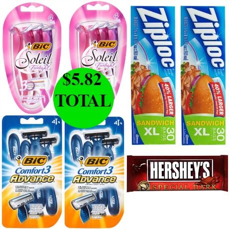 Don't Miss the $25 Worth of Bic Razors Packs, Ziploc Baggies or Containers, & Hershey Candy This Week at Walgreens for Only $5.82!