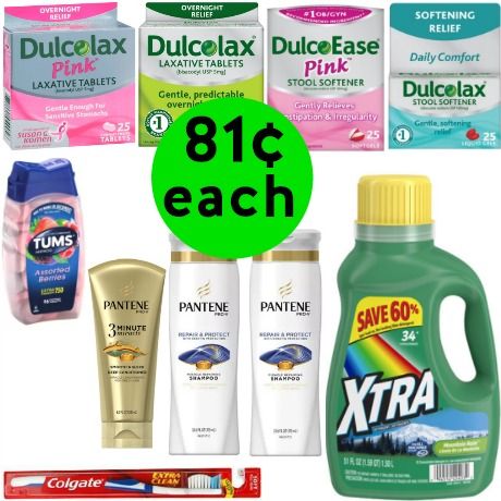 For $9.69 TOTAL, Get (4!) Dulcolax Products, (1!) Tums, (3!) Pantene Hair Care, (1!) Xtra Laundry Detergent & (1!) Colgate Toothbrush This Week at Walgreens!
