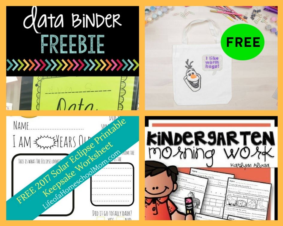 FOUR (4!) FREEbies: Data Binder Printable, Lovable Olaf Template, Solar Eclipse Keepsake Worksheet and Kindergarten Morning Work Printables!