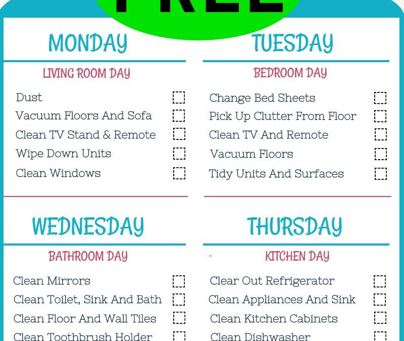 FREE Printable Weekly Cleaning Checklist!