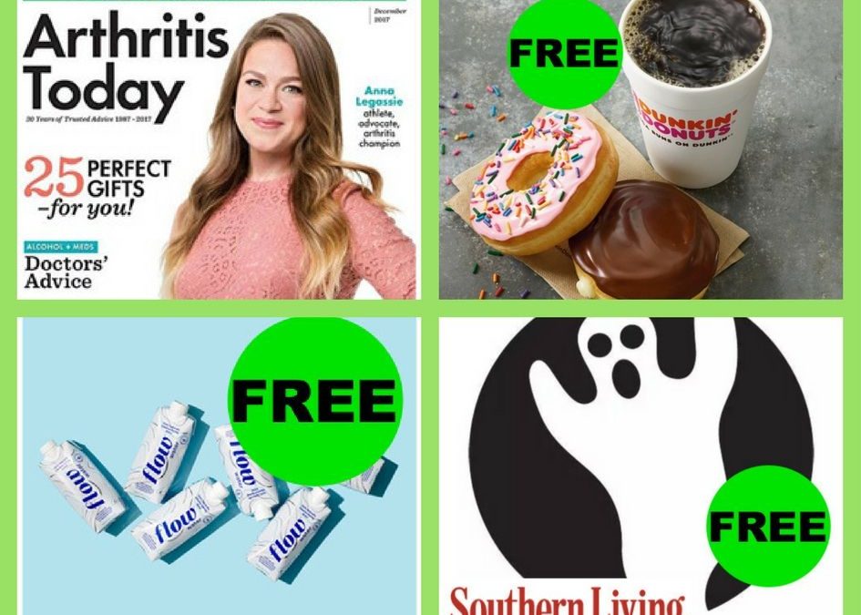 FOUR (4!) FREEbies: Annual Subscription to Arthritis Today Magazine, $3 at Dunking Donuts, Flow Water and Southern Living Pumpkin Carving Printable Templates!