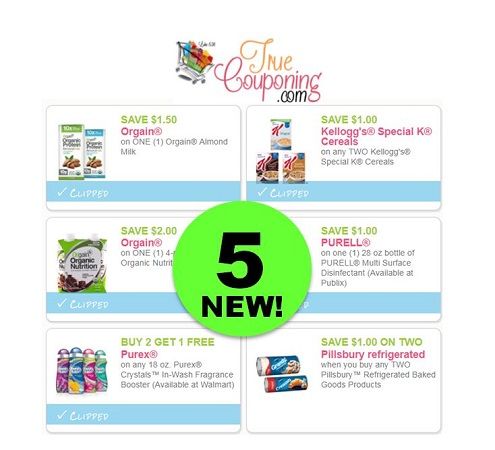 Nab the FIVE (5!) NEW Printable Savings for Orgain, Purell, Purex & Kellogg’s!