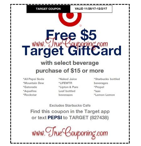 *Heads Up* This Sunday (11/26/17) We’re Getting a FREE $5 Gift Card wyb $15 Select Beverage Target Coupon!