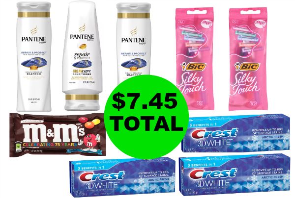 For $7.45 TOTAL, Get (3) Pantene Hair Care (2) Bic Razor Packs, (3) Crest Toothpastes & (1) M&Ms Candy This Week at Walgreens!