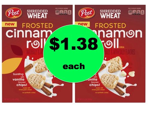 Pick Up $1.38 Post Shredded Wheat Frosted Cinnamon Roll Cereal at Walmart!  ~Right Now!