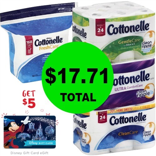 Snag Cottonelle Double Roll 12 Packs & Flushable Wipes for $4.43 Each PLUS a FREE $5 Disney Gift Card at Publix! (Ends 2/27 or 2/28)