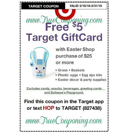 Heads Up! This Sunday (3/18/18) We’re Getting a FREE $5 Gift Card wyb $20 Beauty/Personal Care AND a FREE $5 Gift Card wyb $25 Easter Shop Target Coupon!