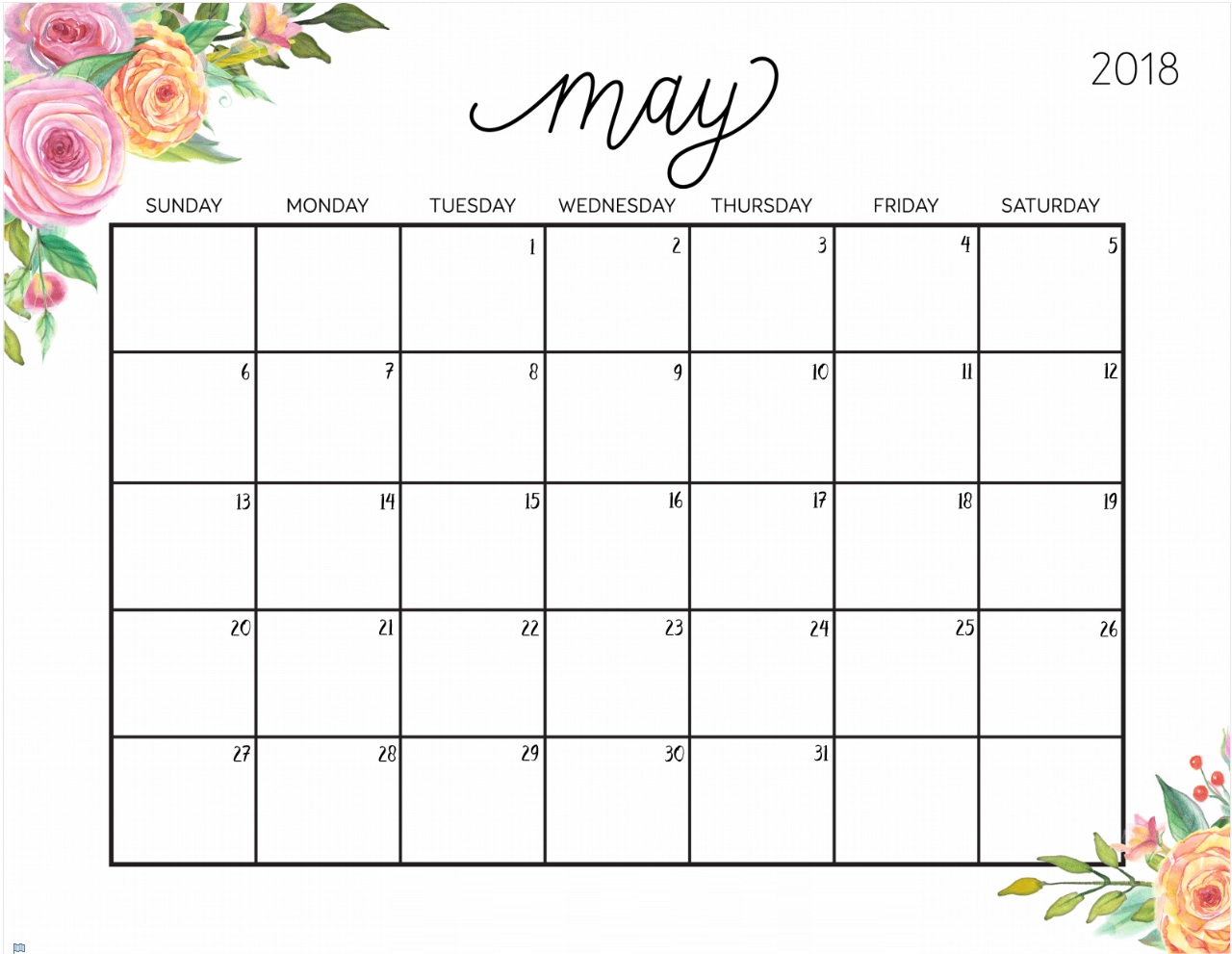 FREE May Printable Calendar!