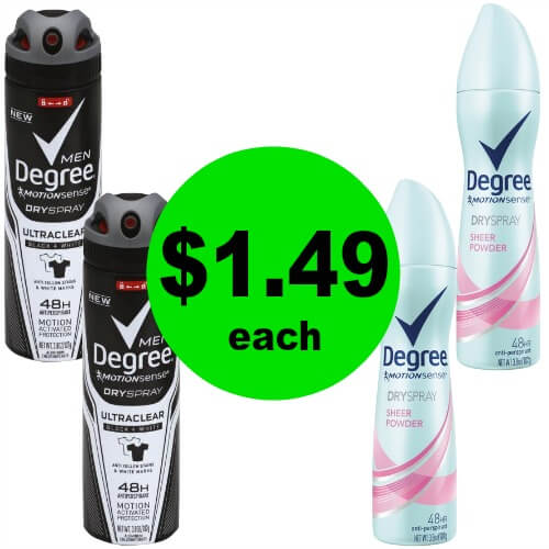Degree Spray Deodorant,$1.49 (Reg. $5.49) at Publix! (Ends 5/18)