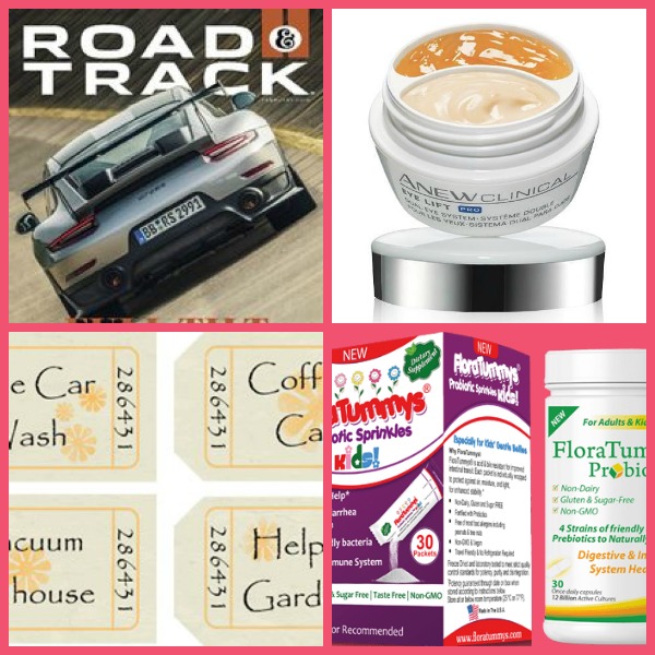 FOUR (4!) FREEbies: One-Year Subscription to Road & Track Magazine, Eye Cream, Mother’s Day Printable Gift Coupons and FloraTummys Probiotics!